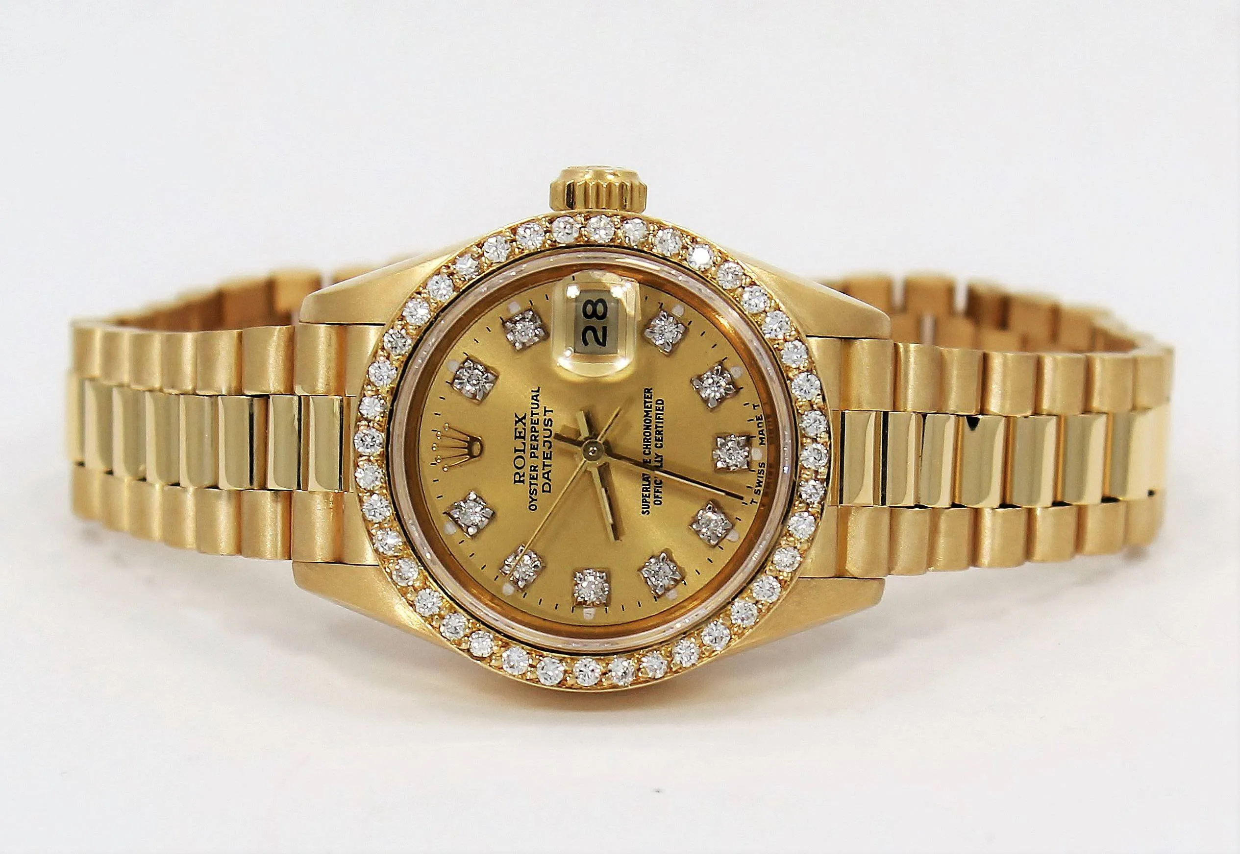 Rolex President 69178 Datejust 18K Yelow Gold 1.05CT Diamond Bezel Dial Watch