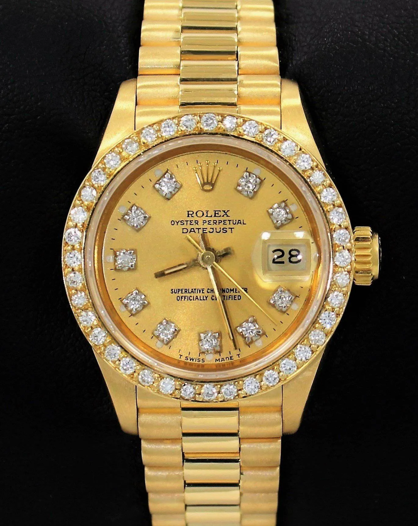 Rolex President 69178 Datejust 18K Yelow Gold 1.05CT Diamond Bezel Dial Watch