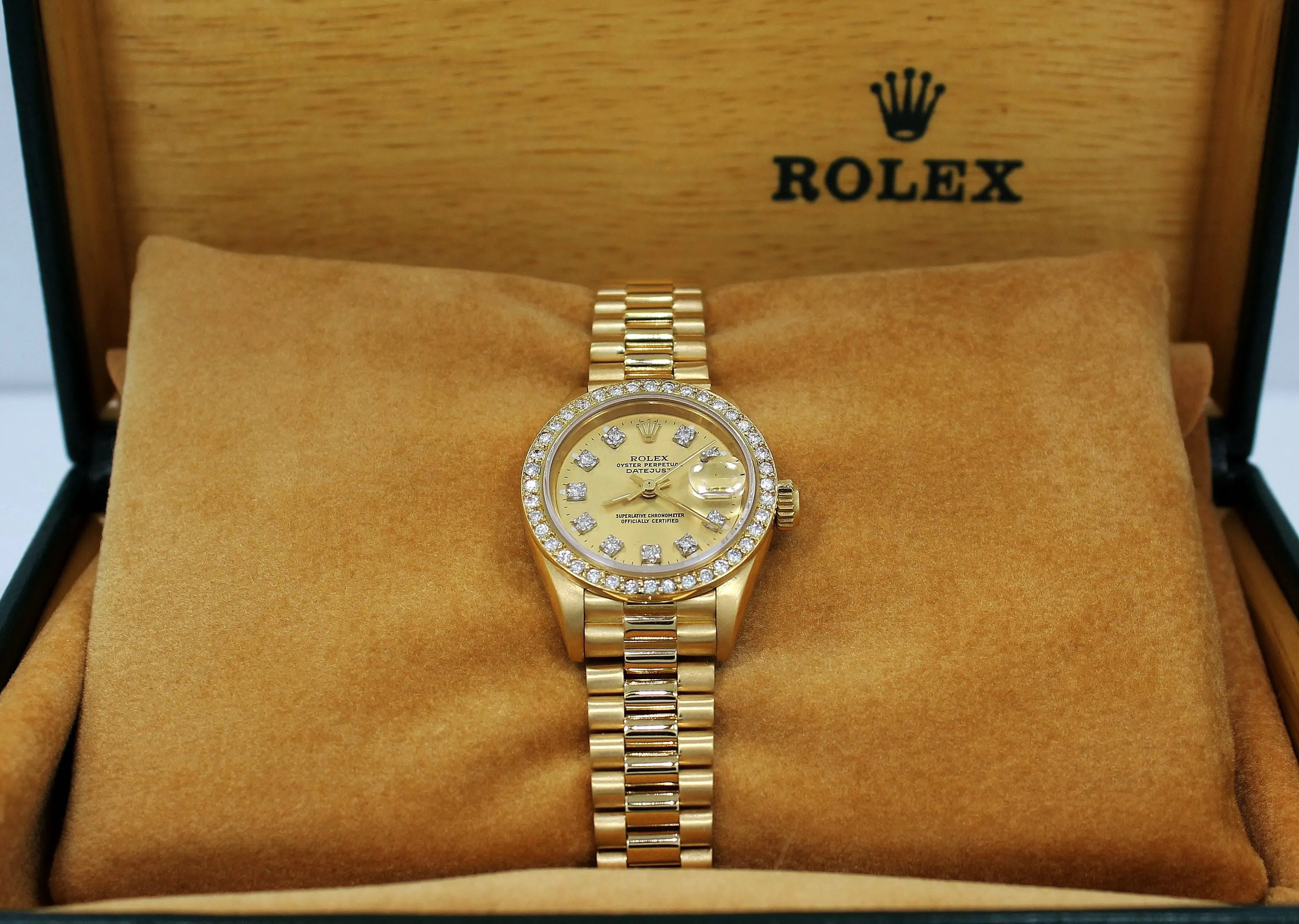 Rolex President 69178 Datejust 18K Yelow Gold 1.05CT Diamond Bezel Dial Watch
