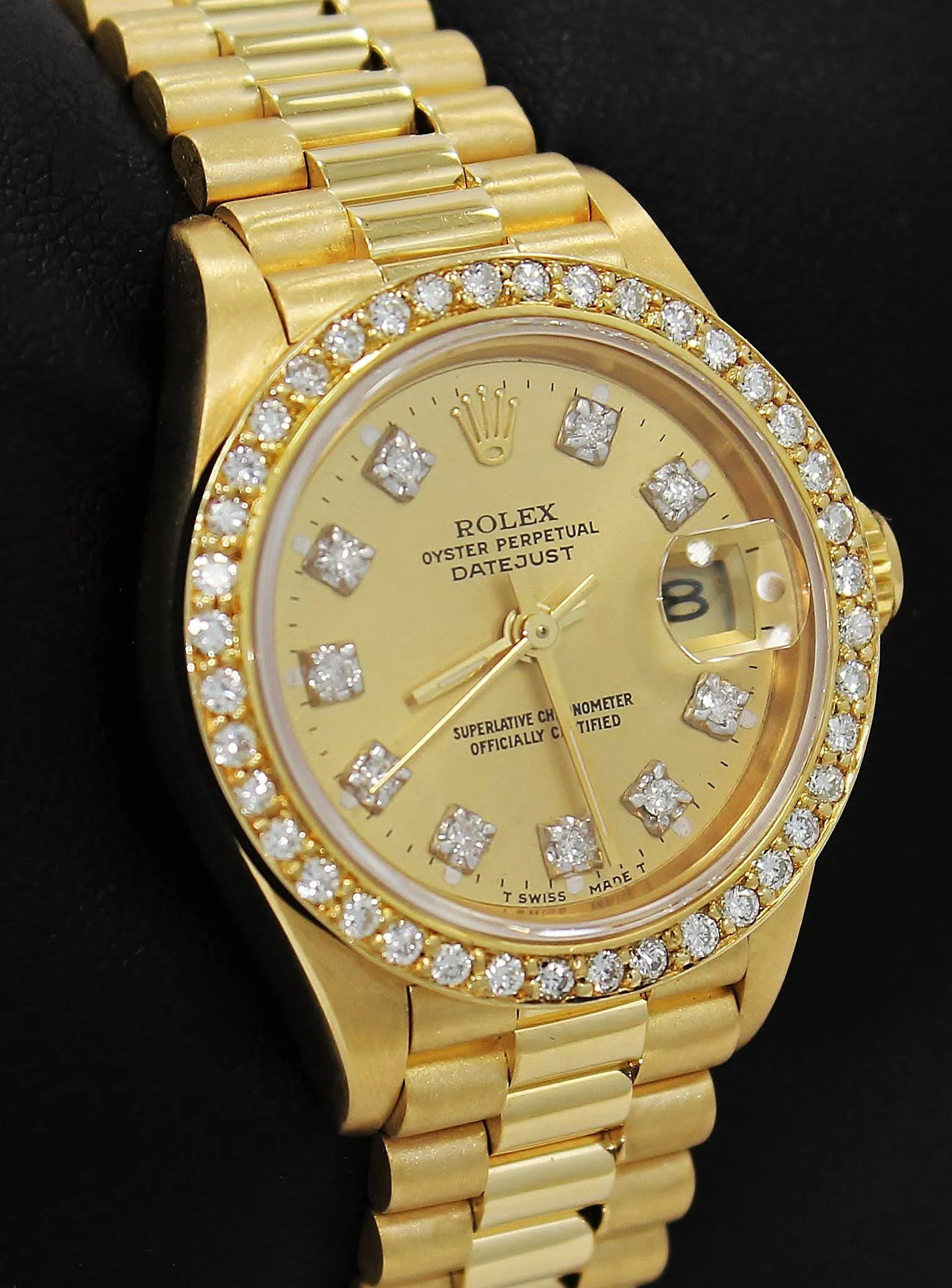 Rolex President 69178 Datejust 18K Yelow Gold 1.05CT Diamond Bezel Dial Watch