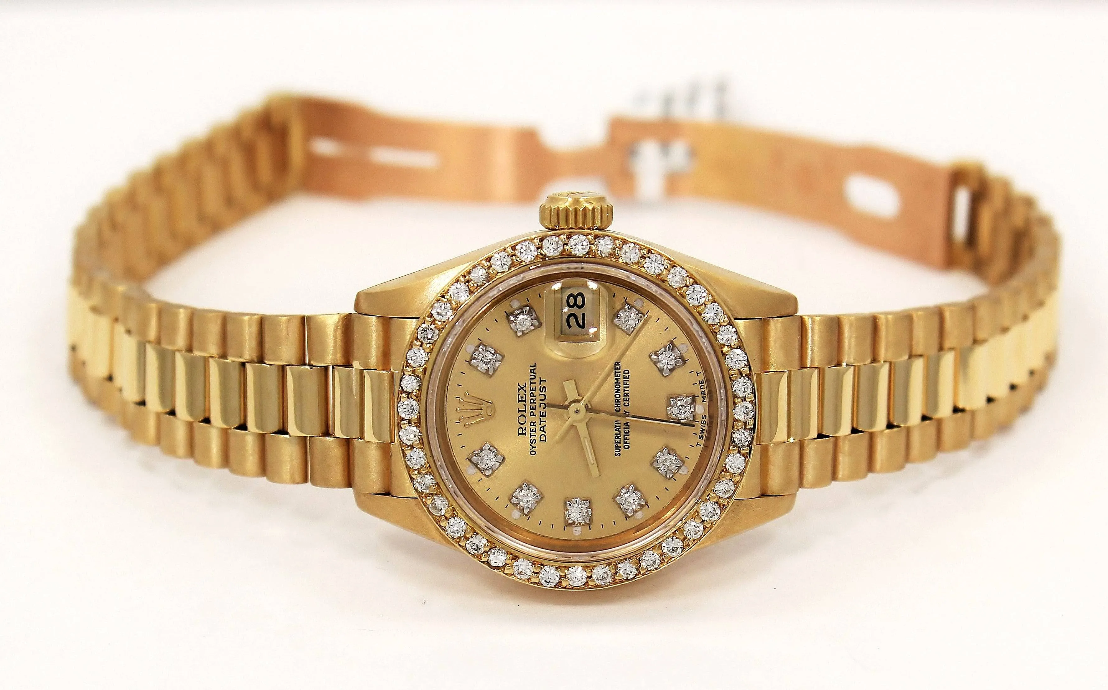Rolex President 69178 Datejust 18K Yelow Gold 1.05CT Diamond Bezel Dial Watch