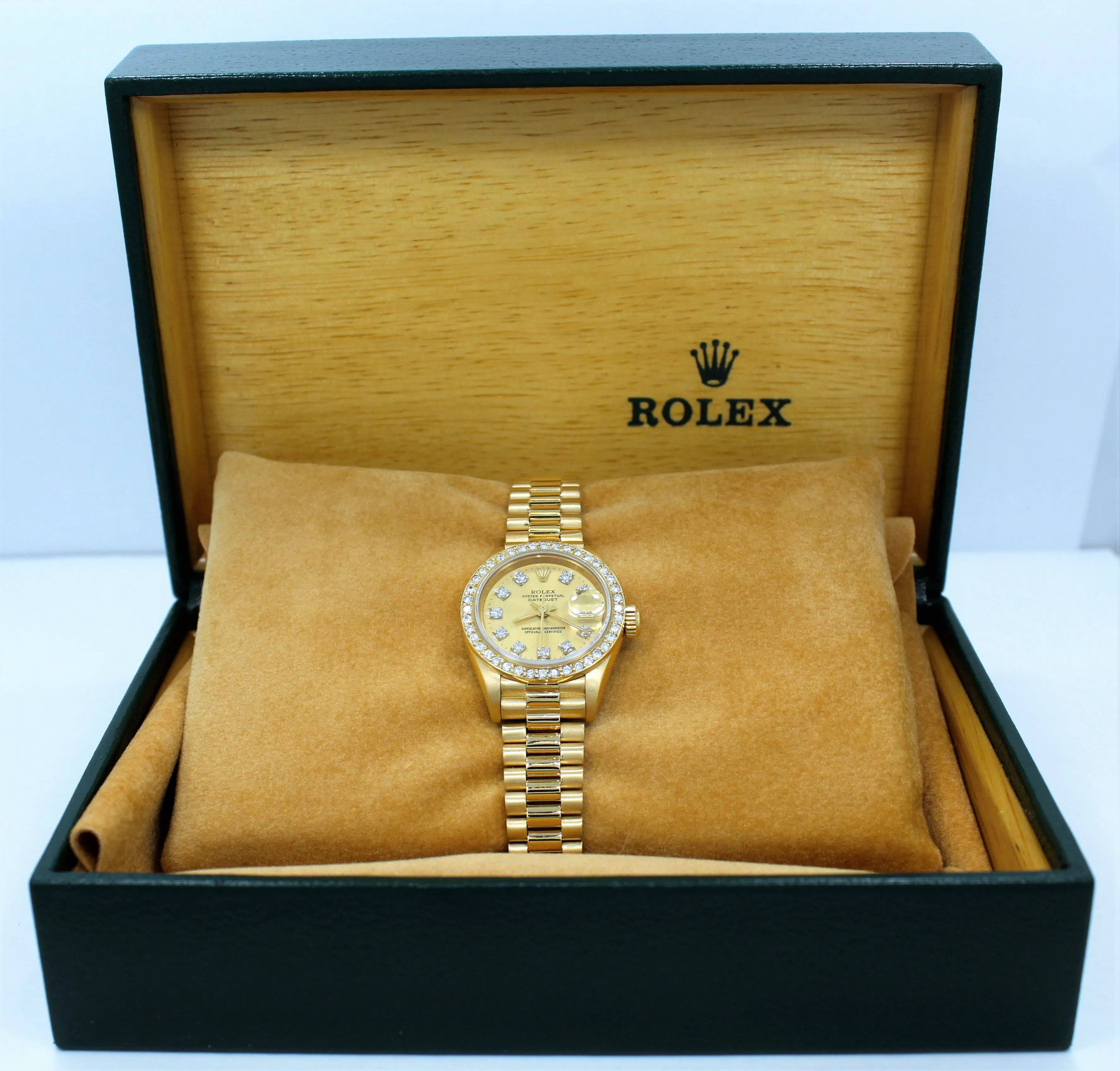 Rolex President 69178 Datejust 18K Yelow Gold 1.05CT Diamond Bezel Dial Watch