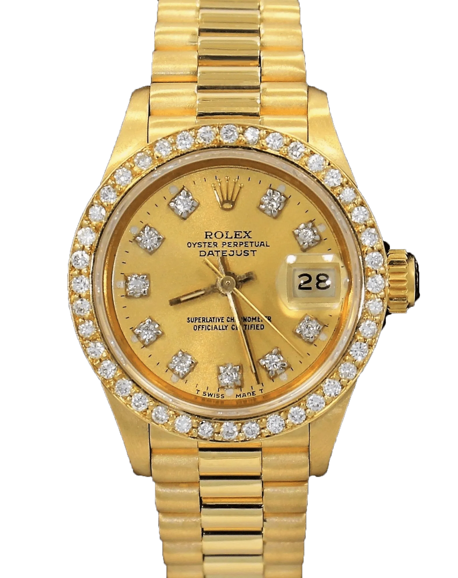 Rolex President 69178 Datejust 18K Yelow Gold 1.05CT Diamond Bezel Dial Watch