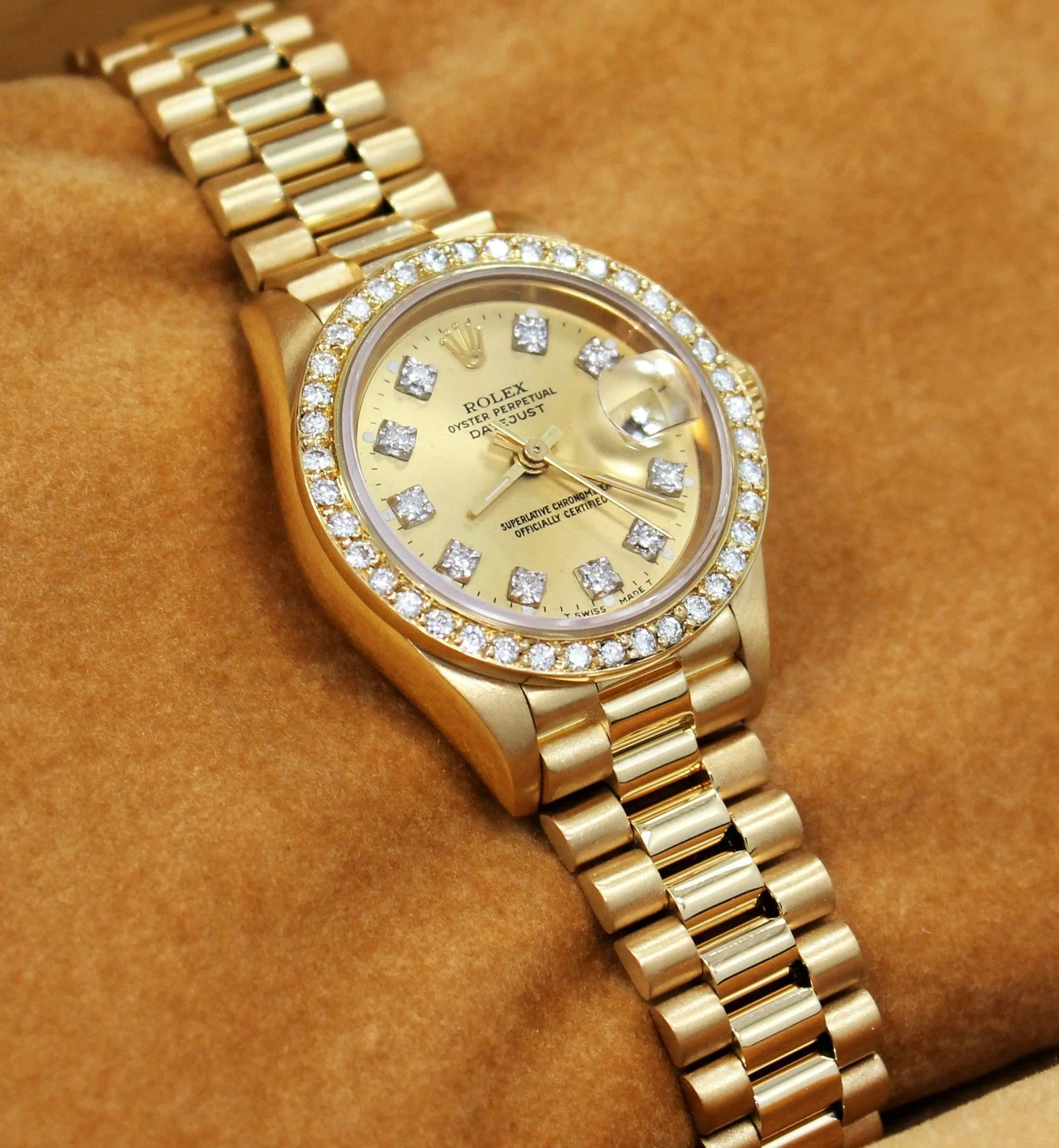 Rolex President 69178 Datejust 18K Yelow Gold 1.05CT Diamond Bezel Dial Watch