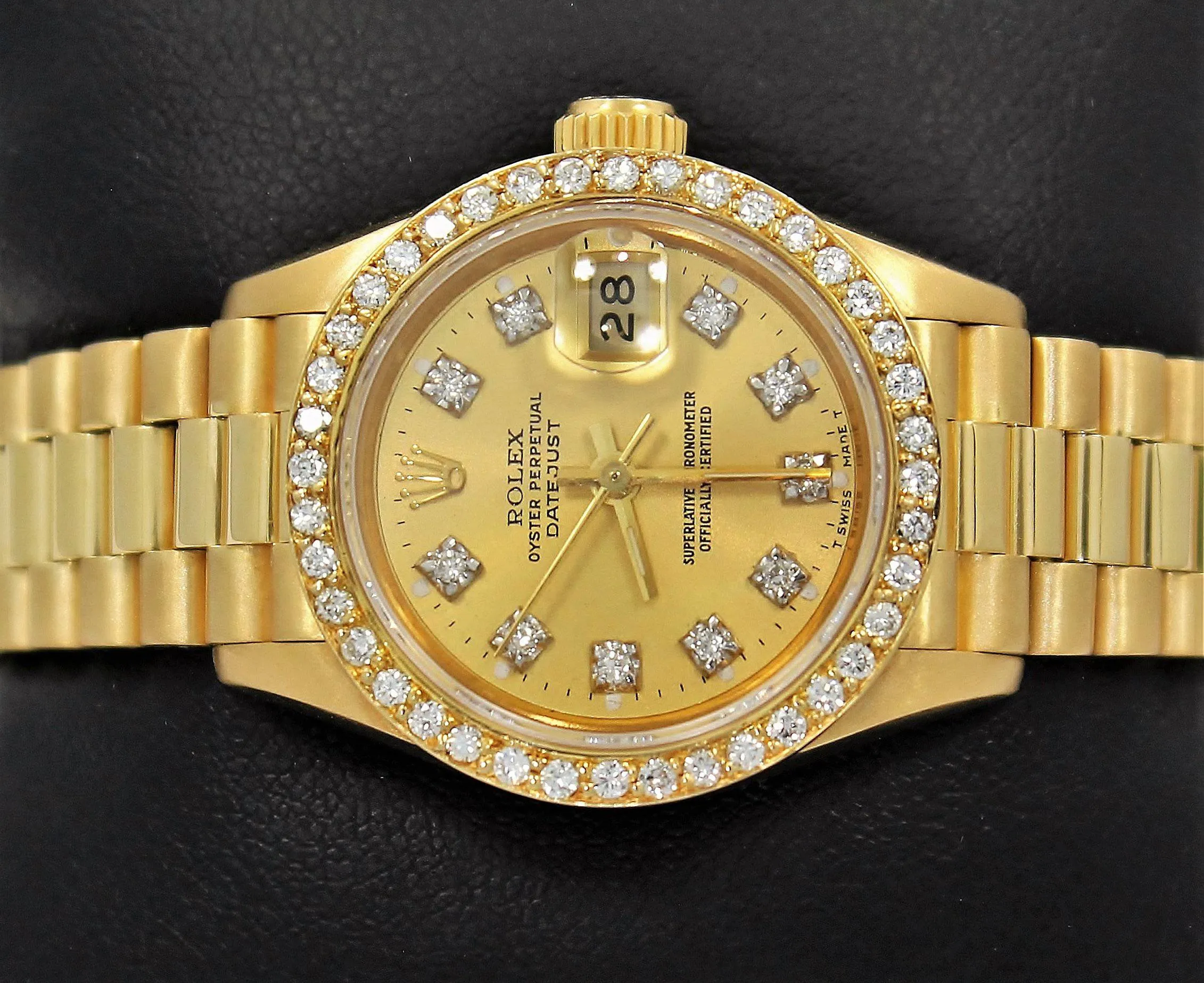 Rolex President 69178 Datejust 18K Yelow Gold 1.05CT Diamond Bezel Dial Watch