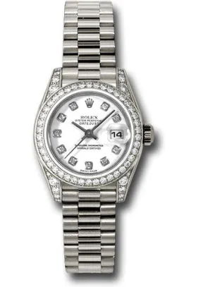 Rolex White Gold Lady-Datejust 26mm - 42 Diamond Bezel - White Diamond Dial - President Bracelet - 179159 wdp