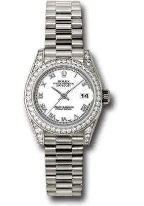 Rolex White Gold Lady-Datejust 26mm - 42 Diamond Bezel - White Roman Dial - President Bracelet - 179159 wrp
