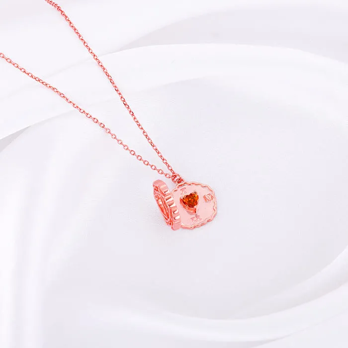 Rose Gold I Love You Floral Pendant With Link Chain