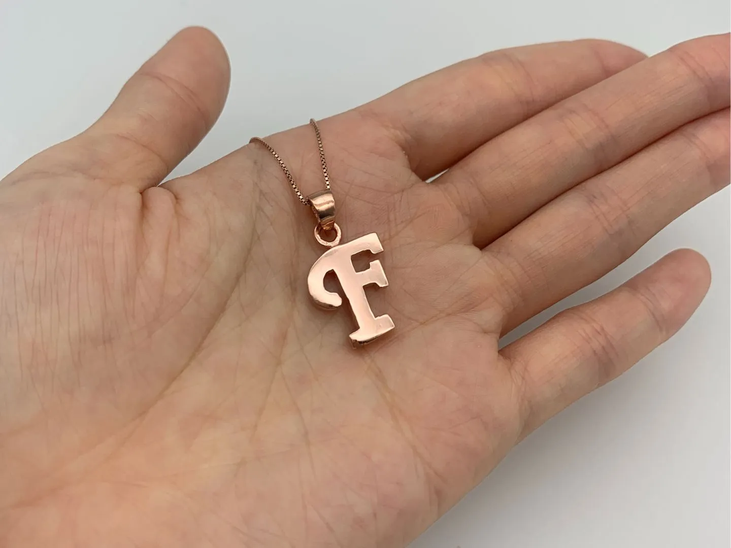 Rose Gold Letter F Pendant - Alphabet Letter Necklace - Pink Letter F Pendant