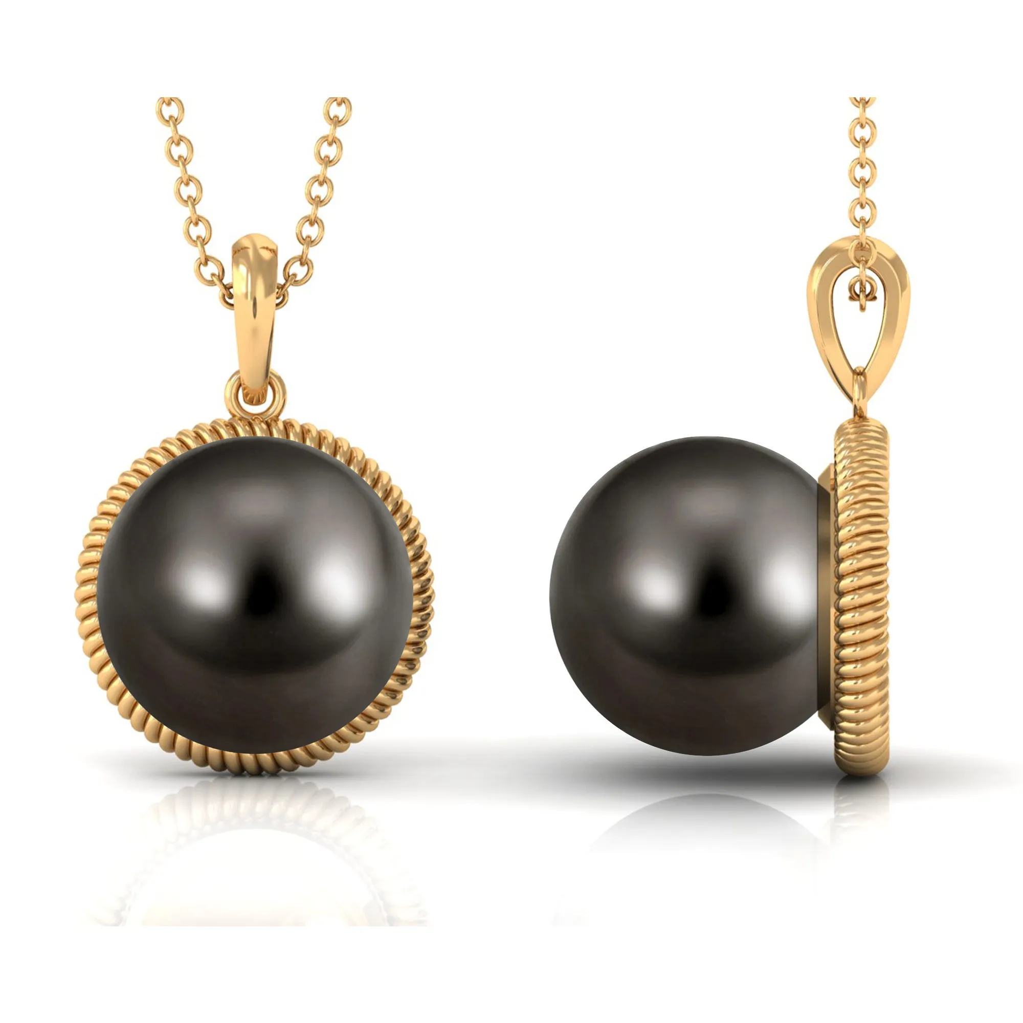 Round Solitaire Tahitian Pearl Pendant Necklace