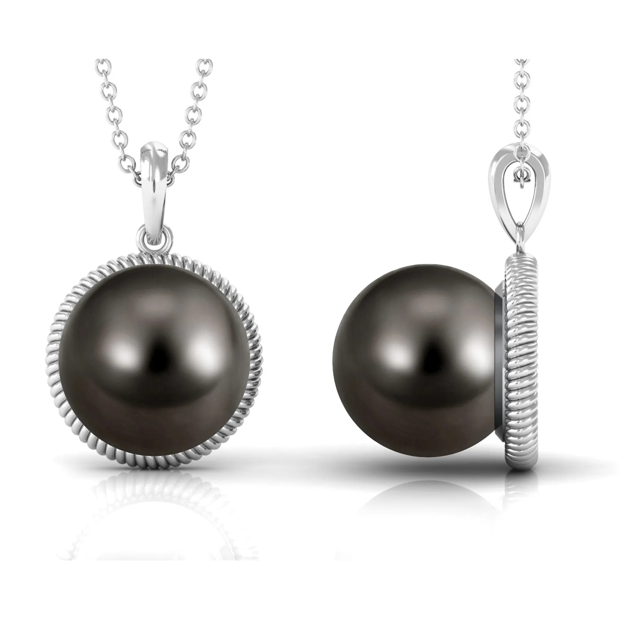 Round Solitaire Tahitian Pearl Pendant Necklace