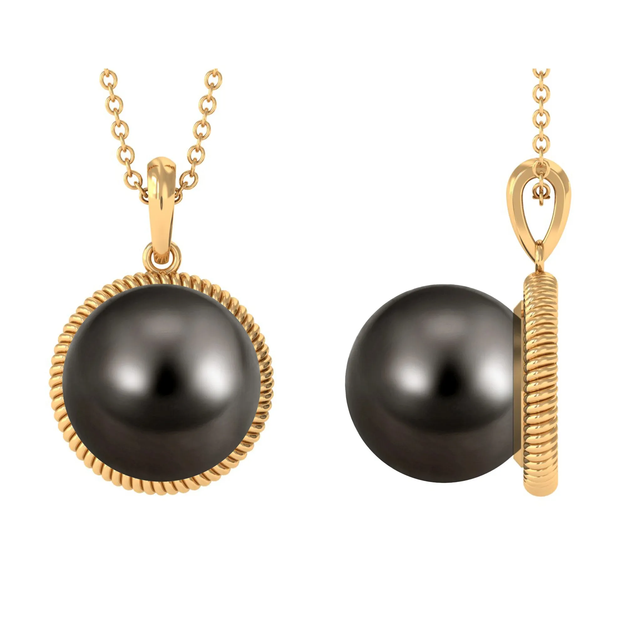 Round Solitaire Tahitian Pearl Pendant Necklace