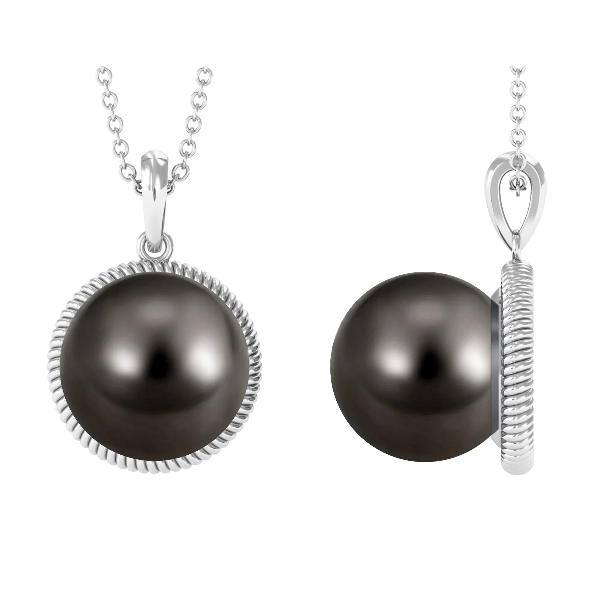 Round Solitaire Tahitian Pearl Pendant Necklace
