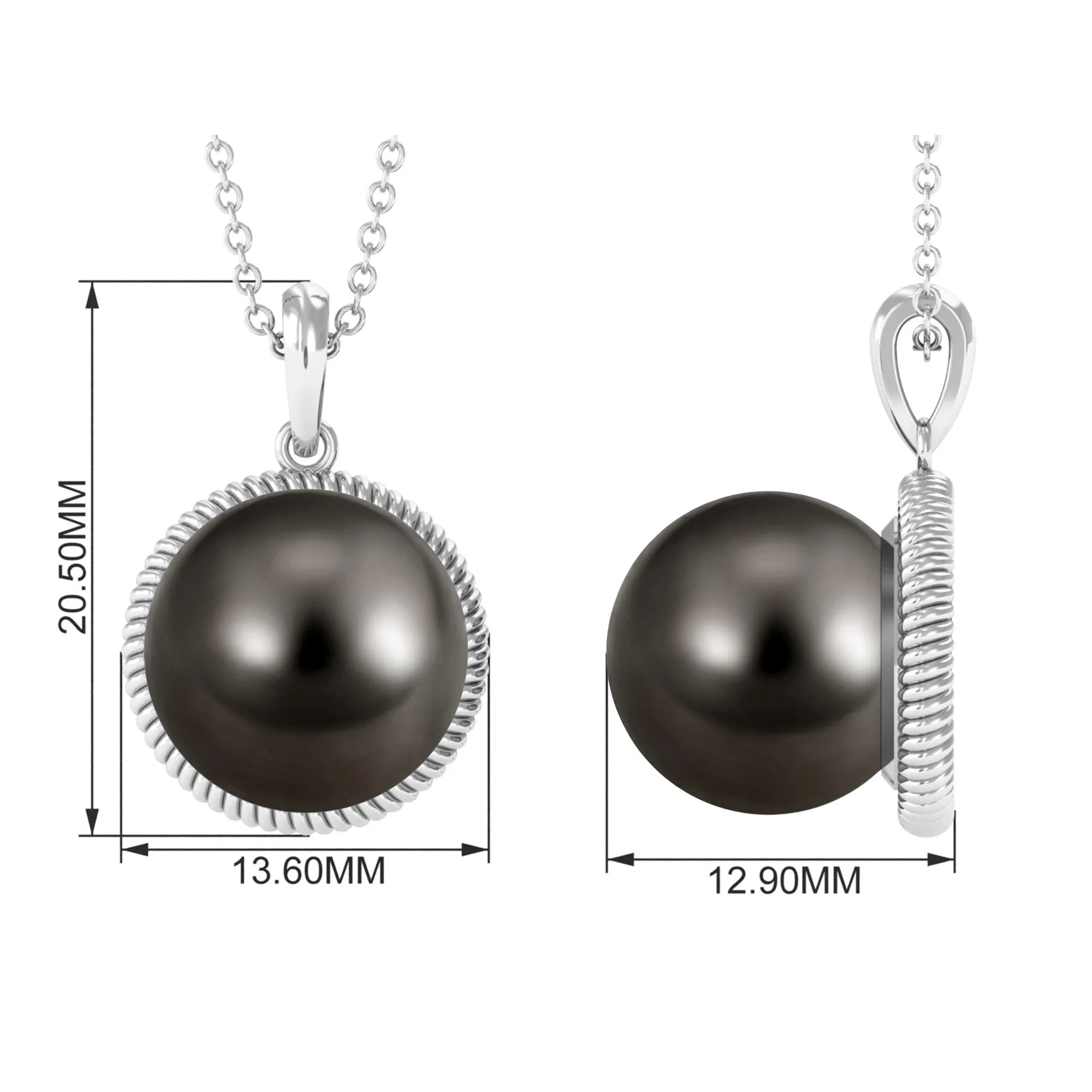Round Solitaire Tahitian Pearl Pendant Necklace