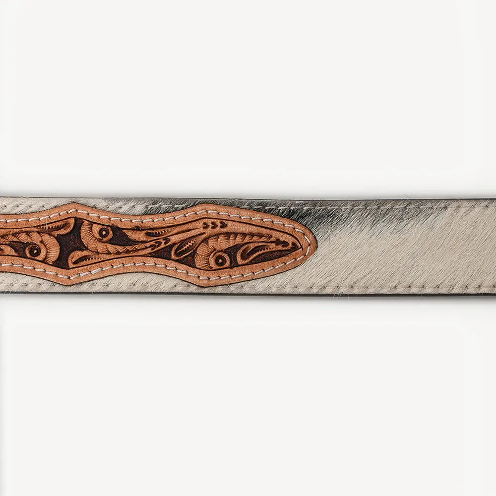 Round Top Hand Tooled Leather Belt