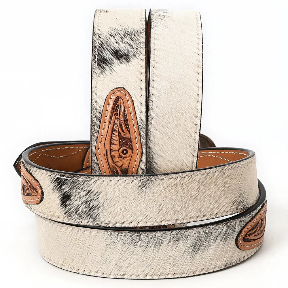 Round Top Hand Tooled Leather Belt