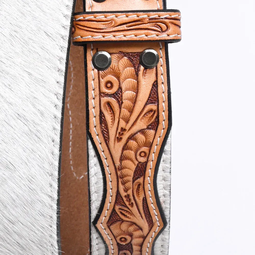 Round Top Hand Tooled Leather Belt