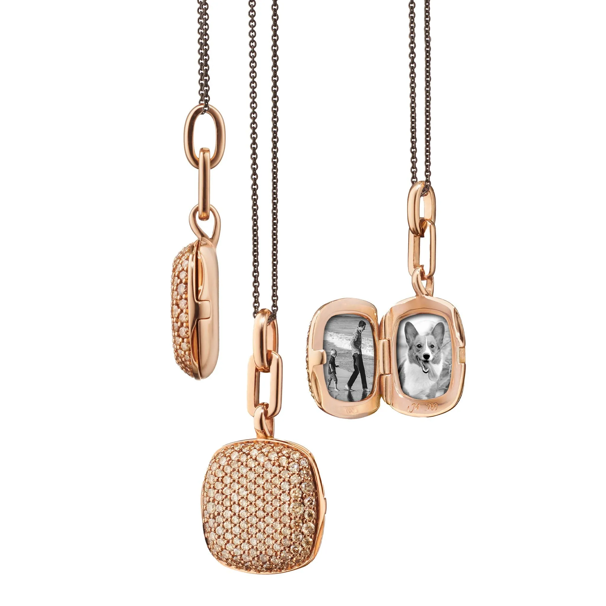 Slim "Rae" Locket Necklace with Cognac Diamonds