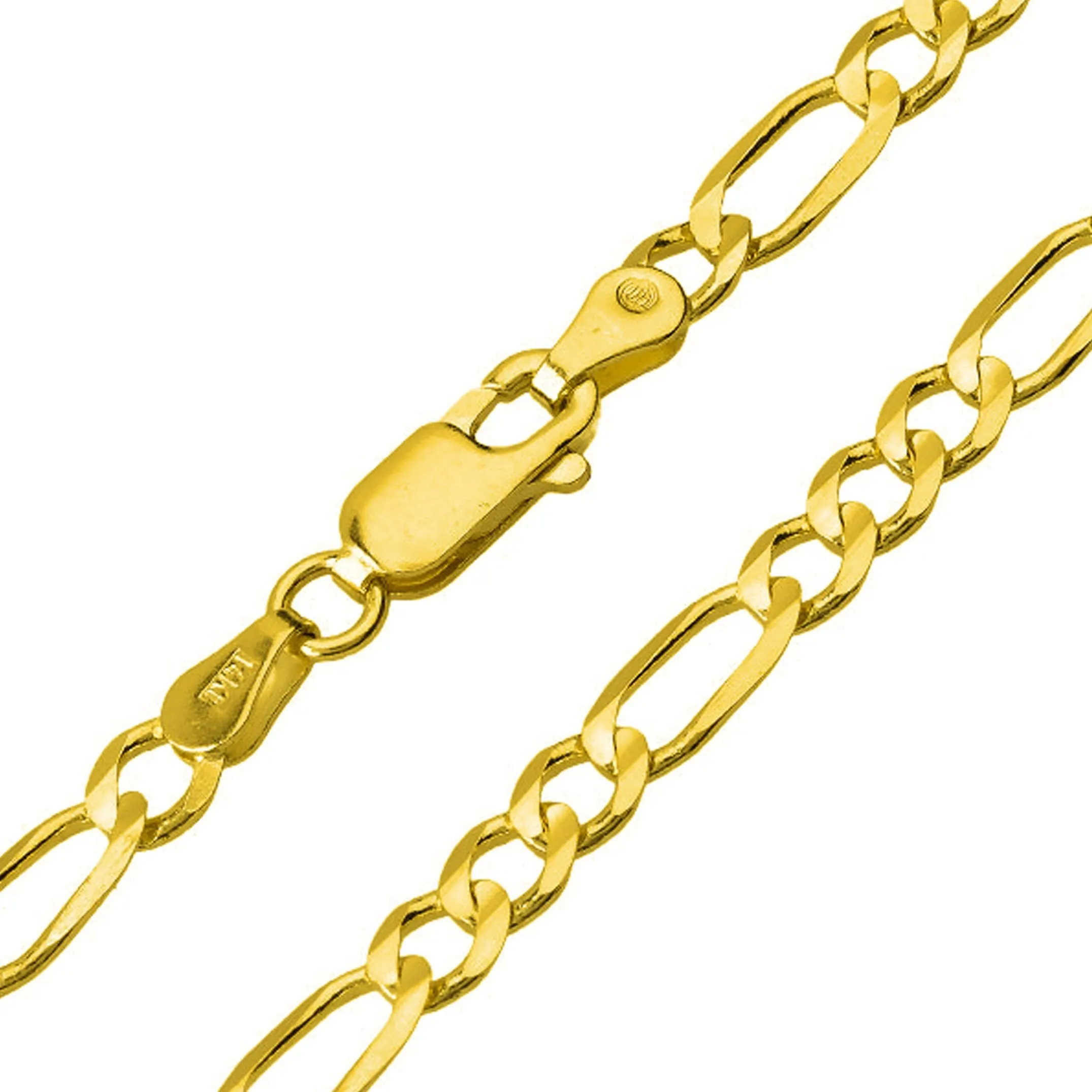 Solid 14K Gold Filigree Hamsa Charm Textured Hand of God Pendant Figaro Chain Necklace - Yellow Gold