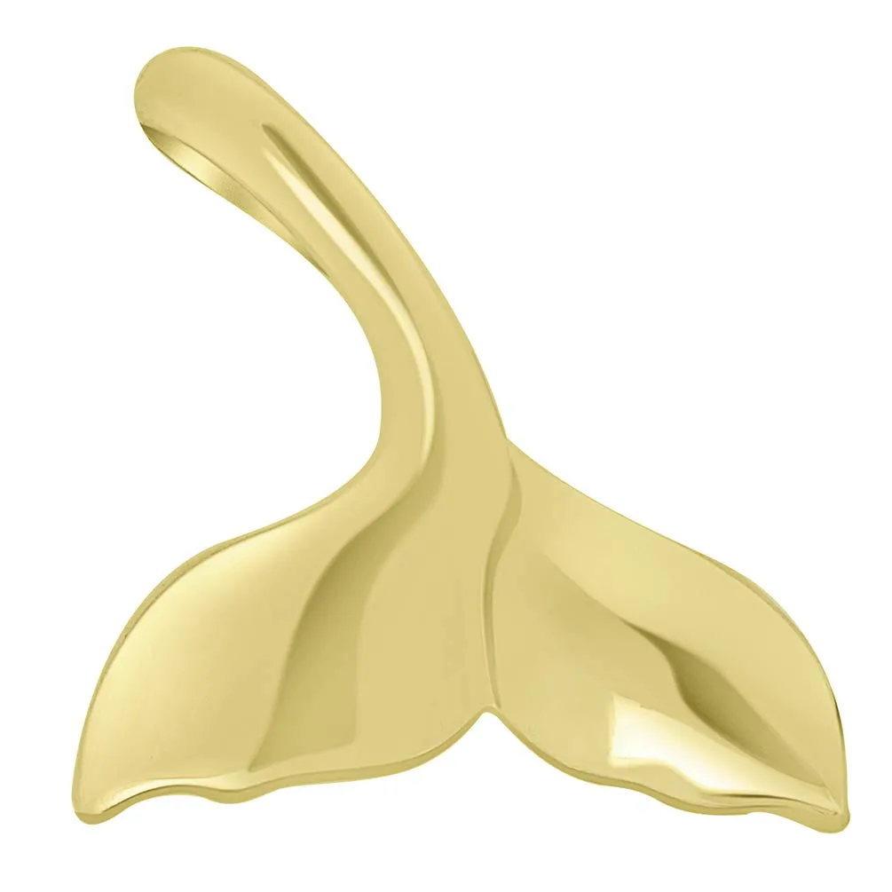 Solid 14k Yellow Gold Classic Curved Whale's Tail Pendant Necklace
