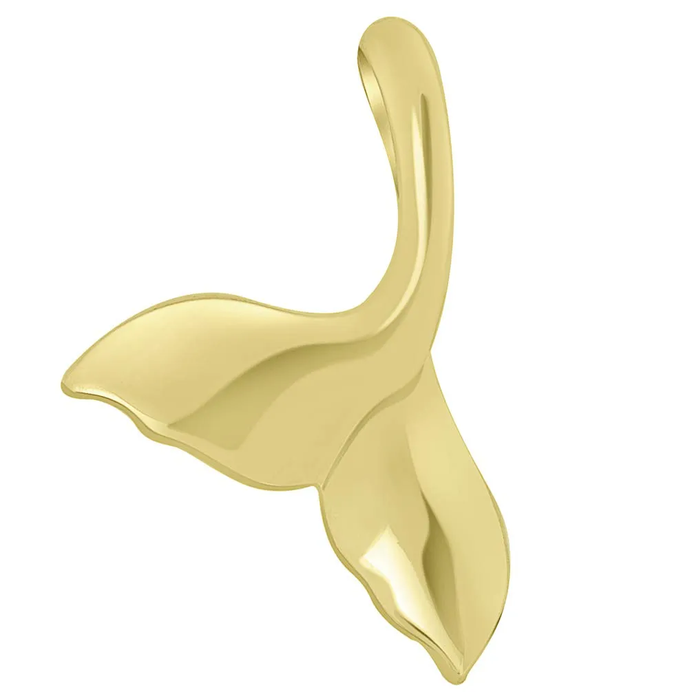 Solid 14k Yellow Gold Classic Curved Whale's Tail Pendant Necklace