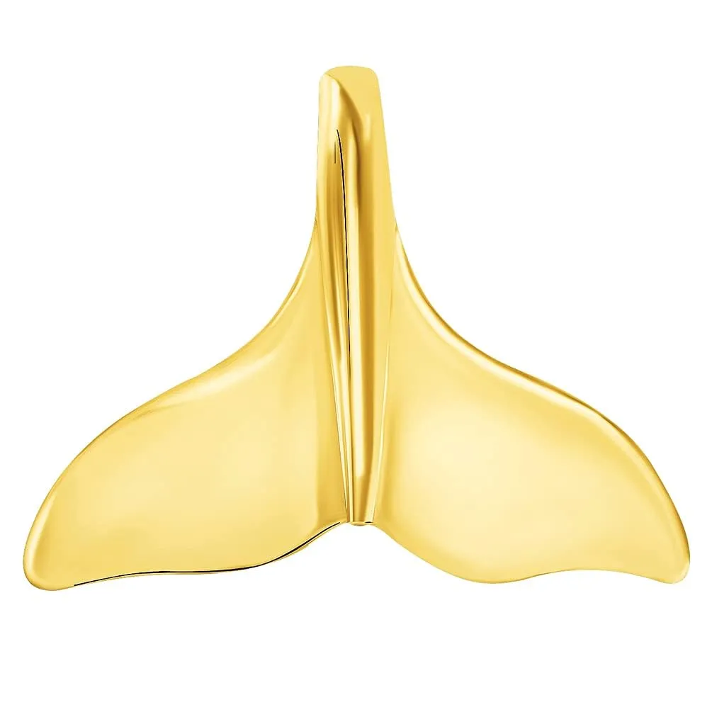 Solid 14k Yellow Gold Classic Dolphin Tail Fin Pendant With Cable, Curb or Figaro Chain Necklace