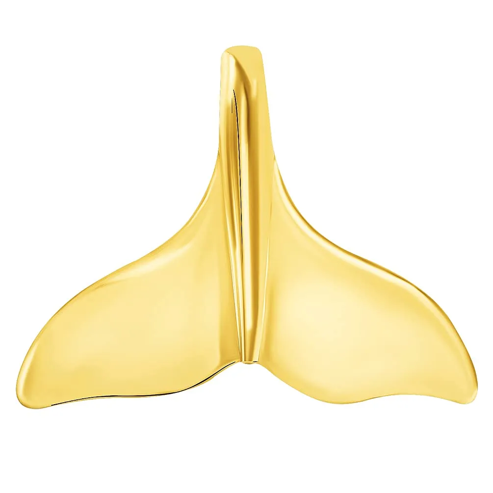 Solid 14k Yellow Gold Classic Dolphin Tail Fin Pendant With Cable, Curb or Figaro Chain Necklace
