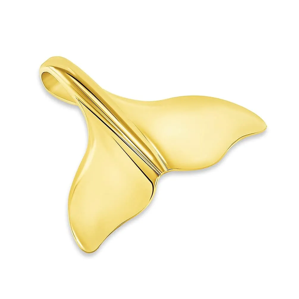 Solid 14k Yellow Gold Classic Dolphin Tail Fin Pendant With Cable, Curb or Figaro Chain Necklace
