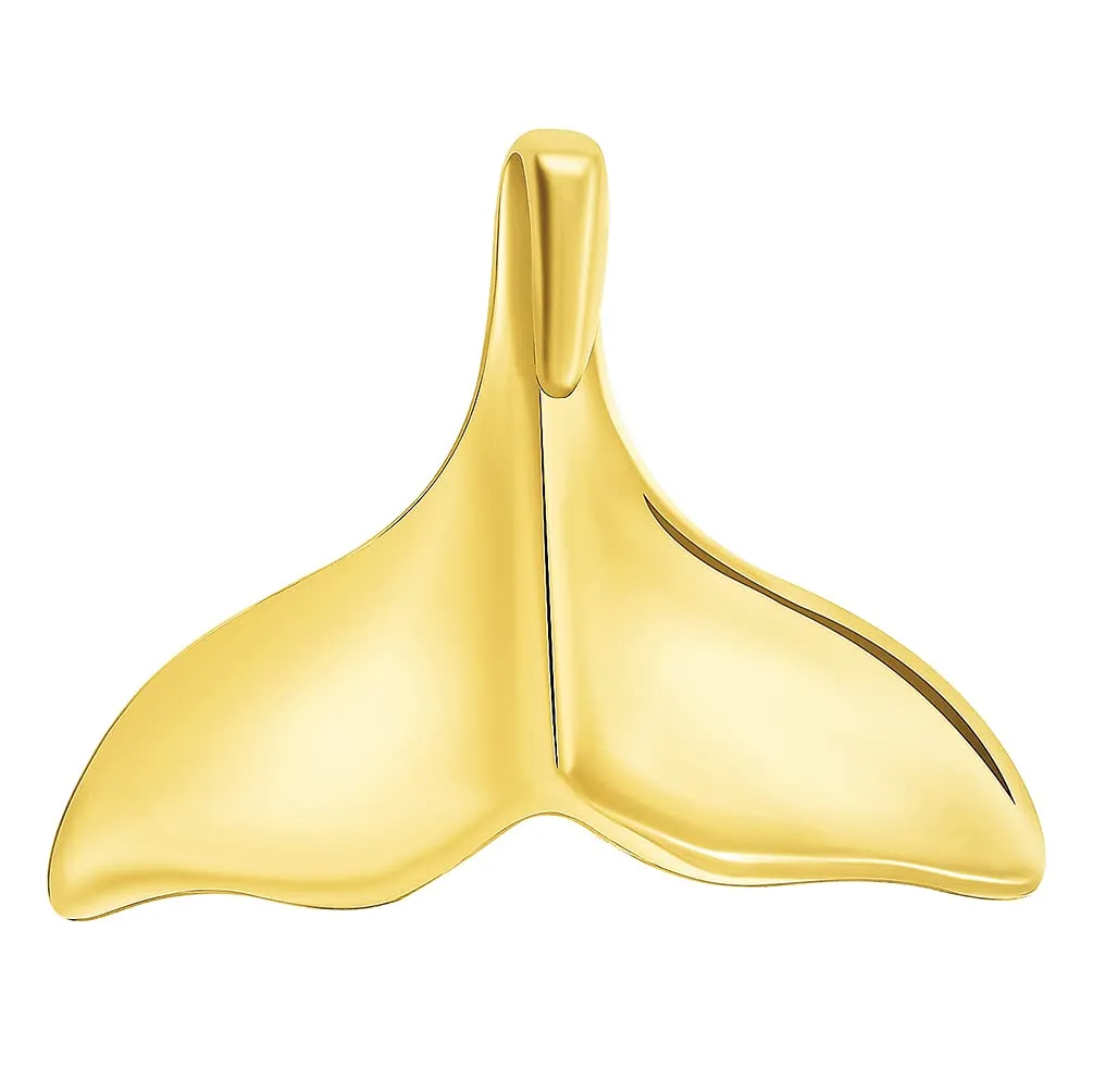 Solid 14k Yellow Gold Classic Dolphin Tail Fin Pendant With Cable, Curb or Figaro Chain Necklace