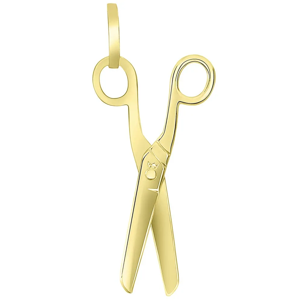 Solid 14k Yellow Gold Scissors with Motion Moving Blades Pendant