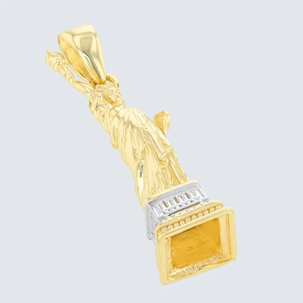 Solid 14K Yellow Gold Statue of Liberty Charm Pendant with Cuban Chain Necklace