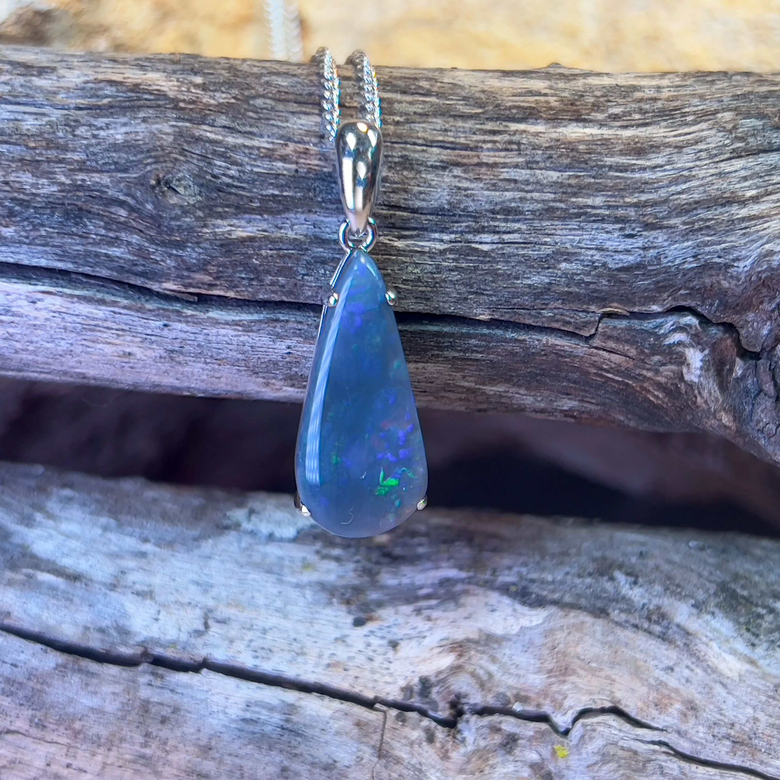 Sterling Silver Black Opal 3.4ct claw set pendant