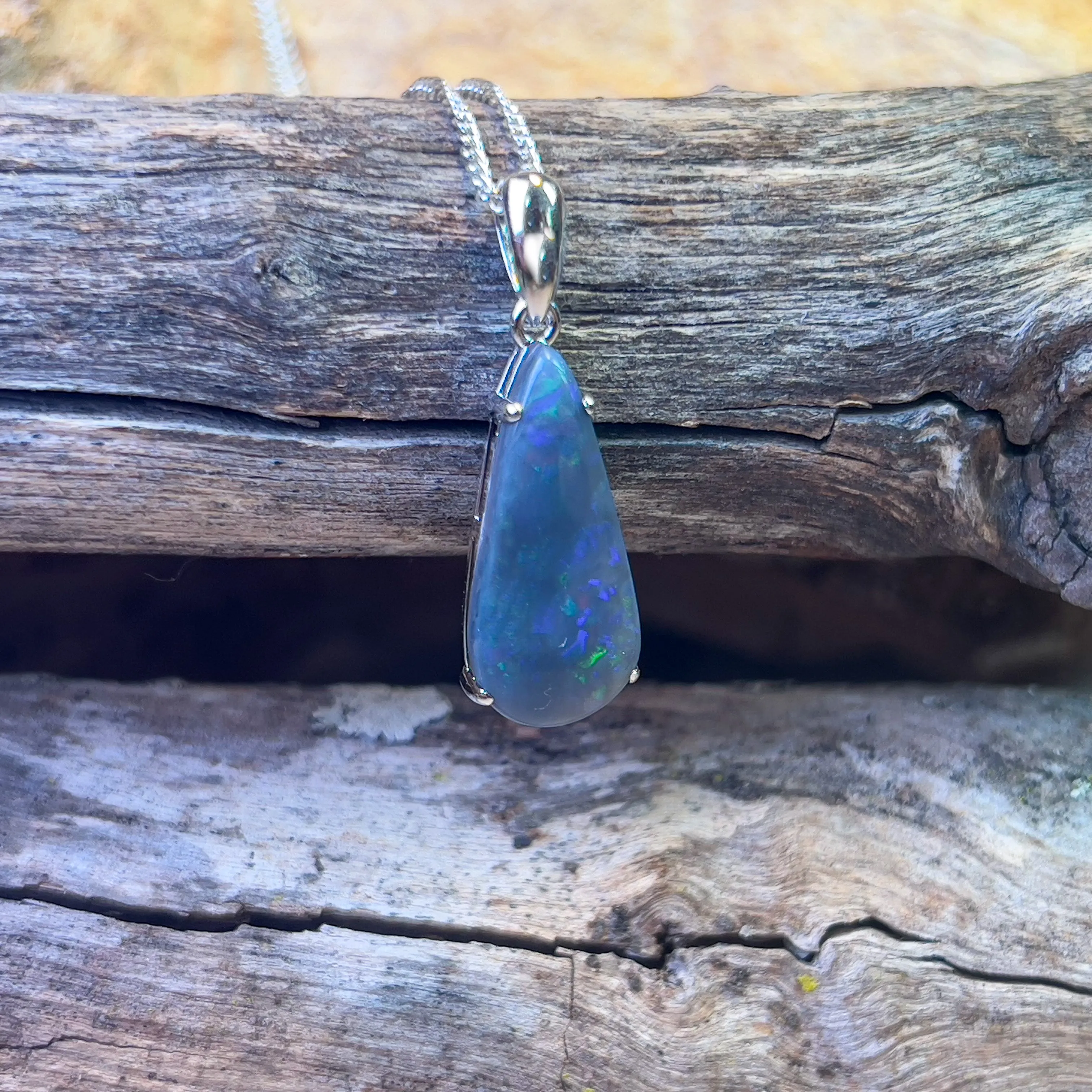 Sterling Silver Black Opal 3.4ct claw set pendant
