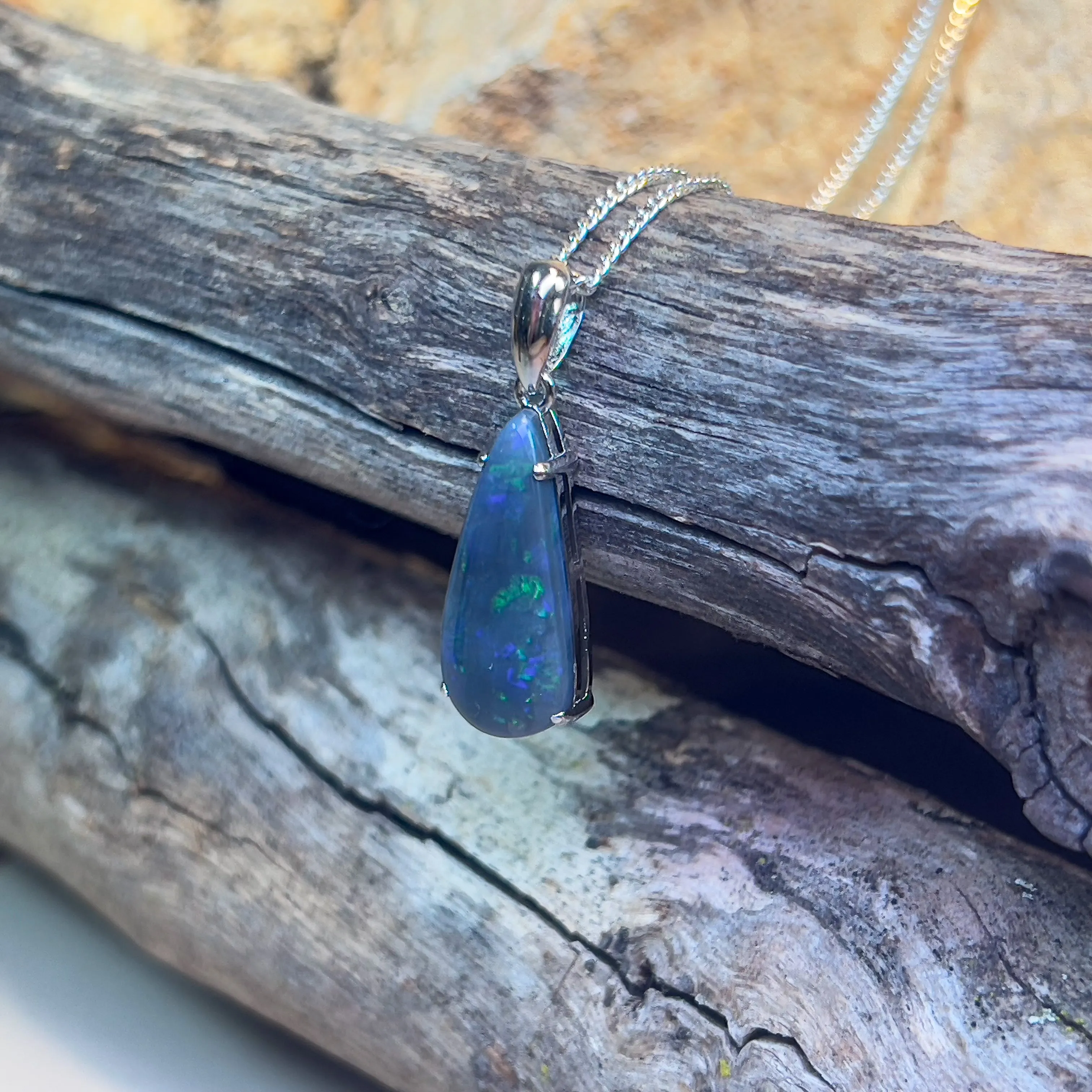 Sterling Silver Black Opal 3.4ct claw set pendant