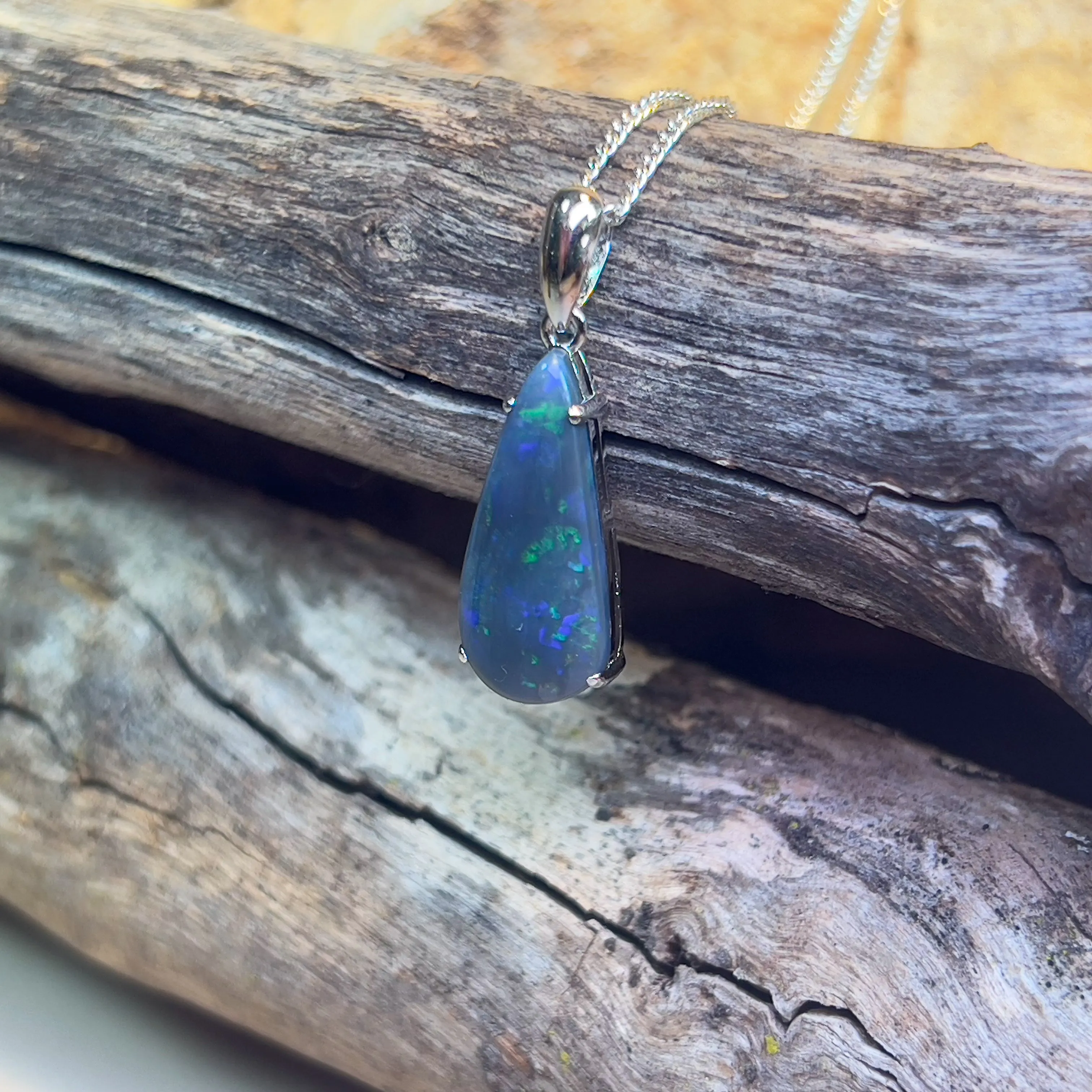 Sterling Silver Black Opal 3.4ct claw set pendant
