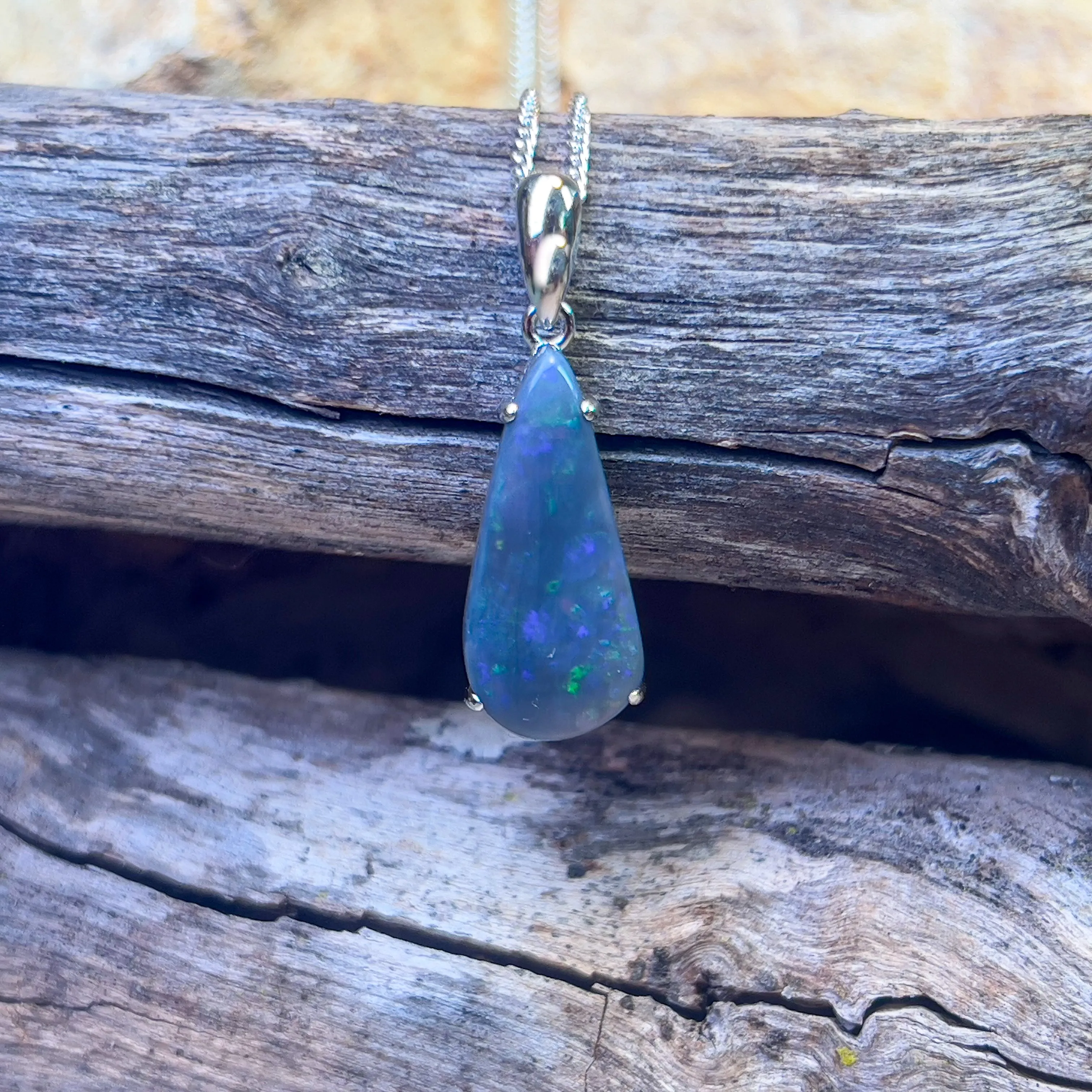 Sterling Silver Black Opal 3.4ct claw set pendant