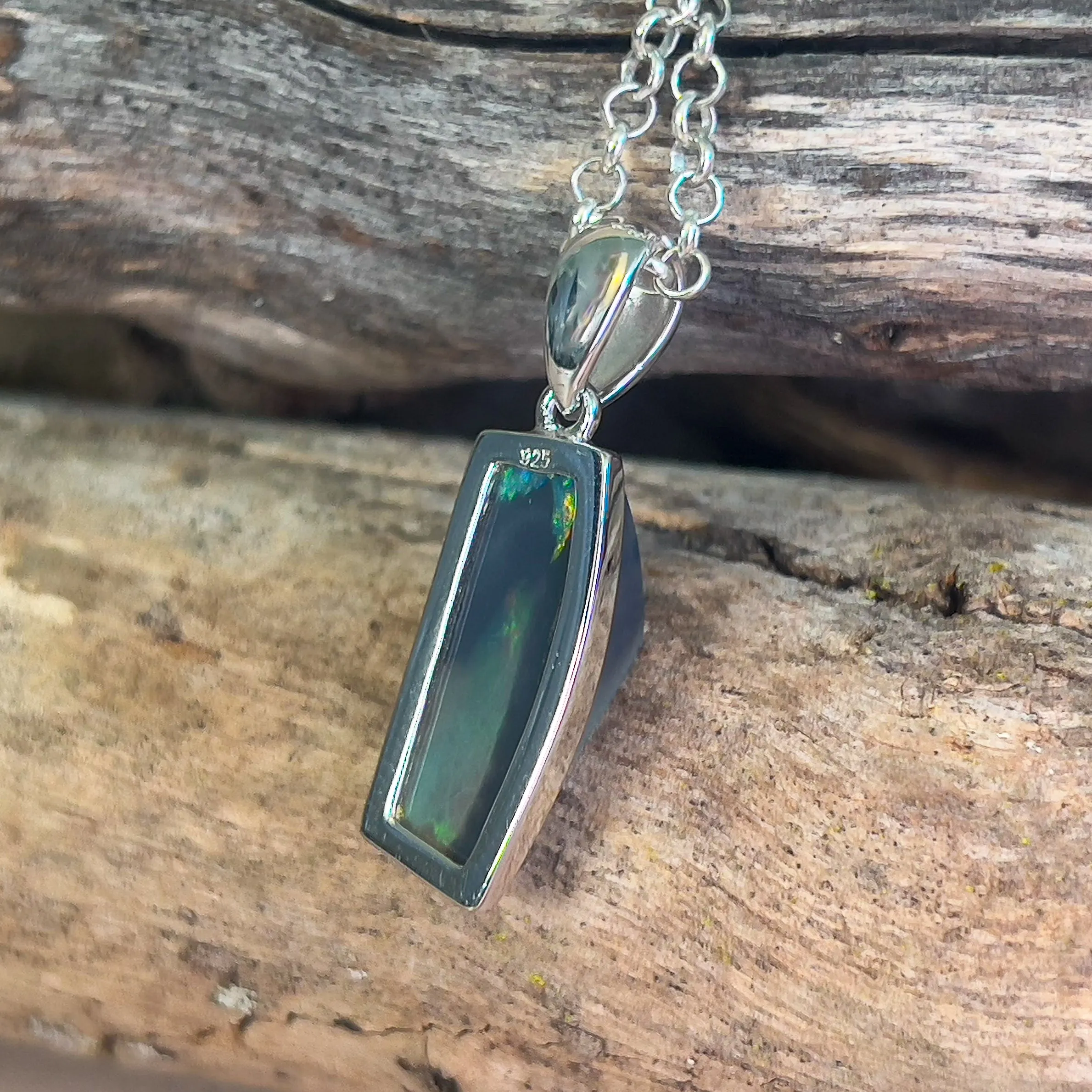 Sterling Silver black opal rectangular shape pendant