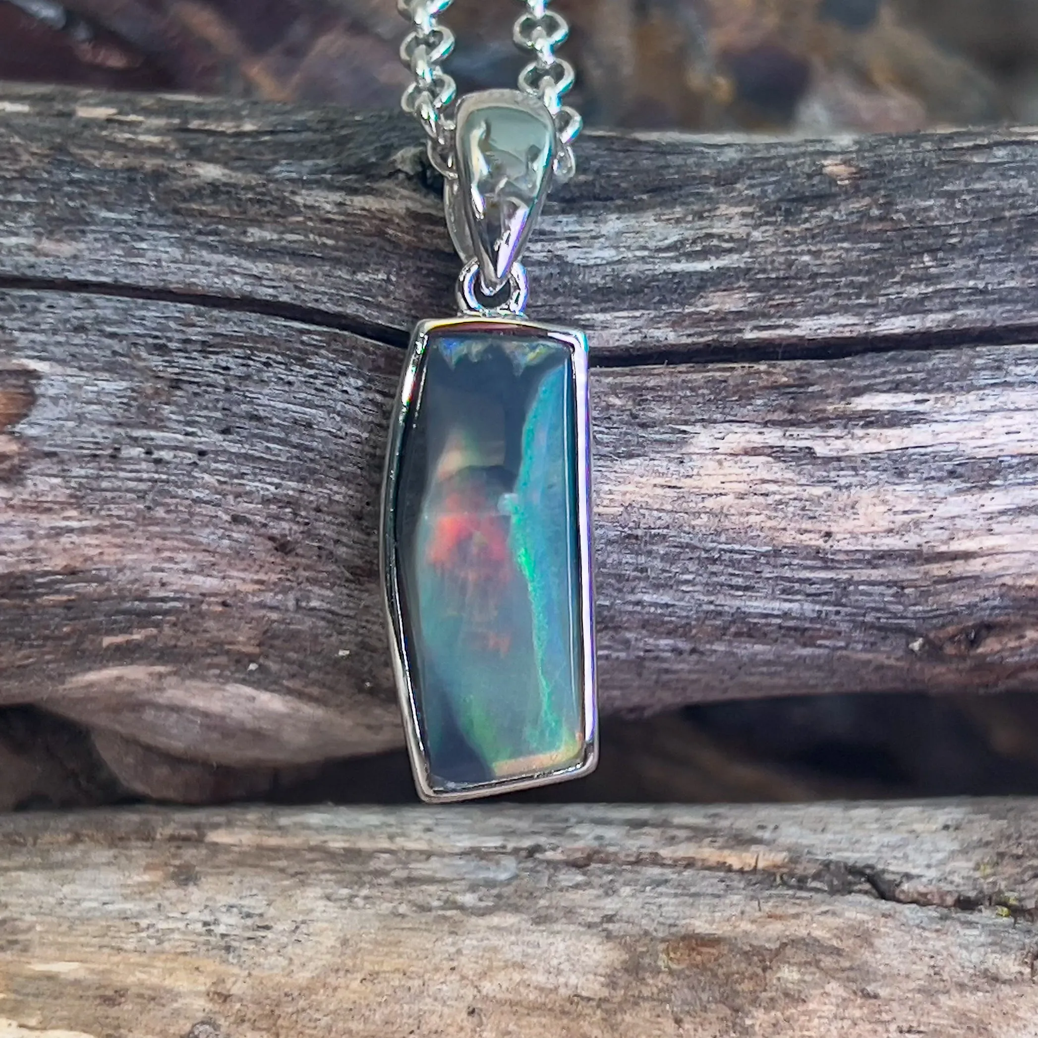 Sterling Silver black opal rectangular shape pendant