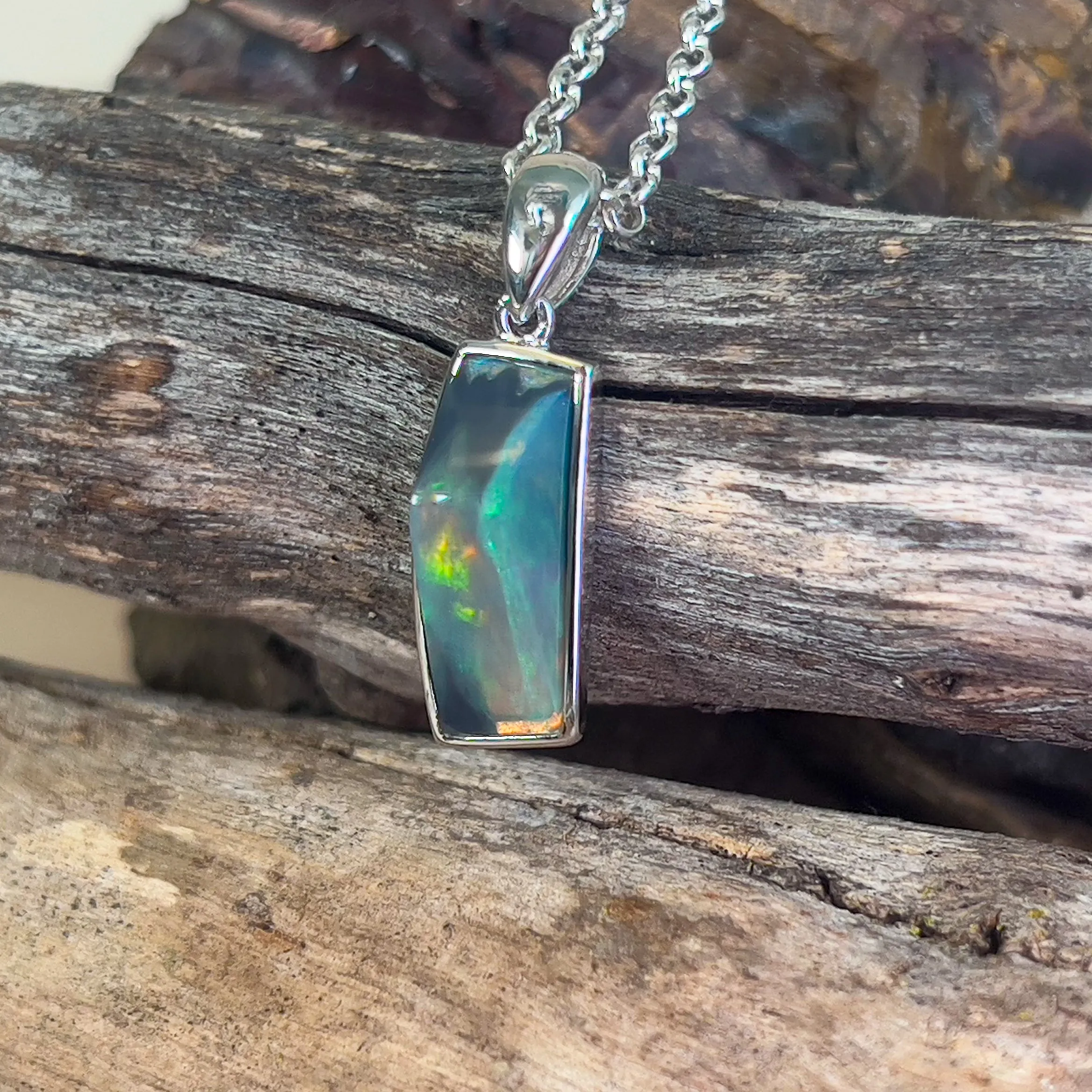 Sterling Silver black opal rectangular shape pendant