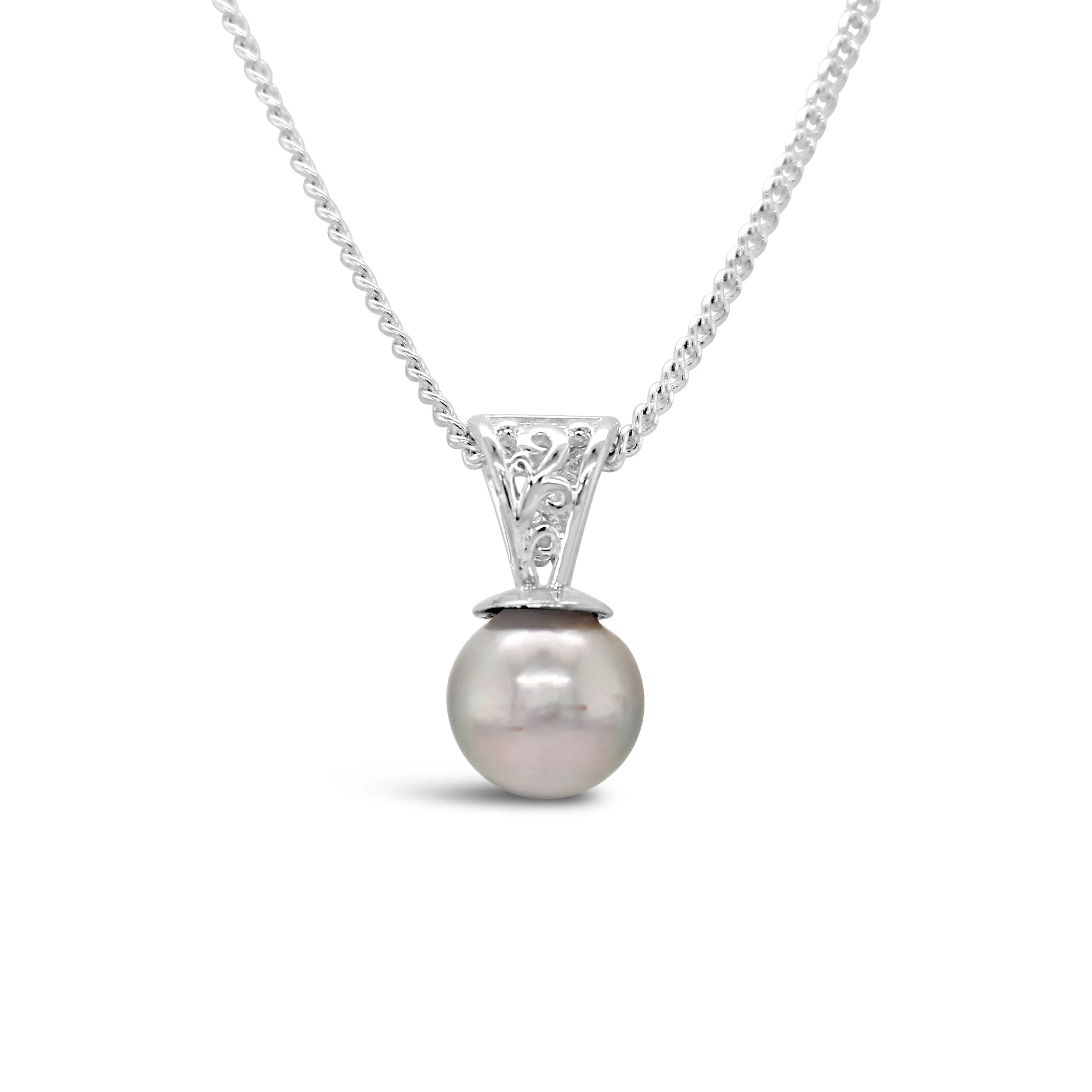 Sterling Silver Filigree Pendant with Abrolhos Black Pearl