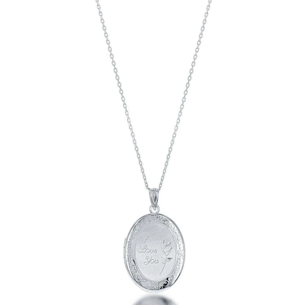 Sterling Silver "I Love You" with Rose Oval Locket