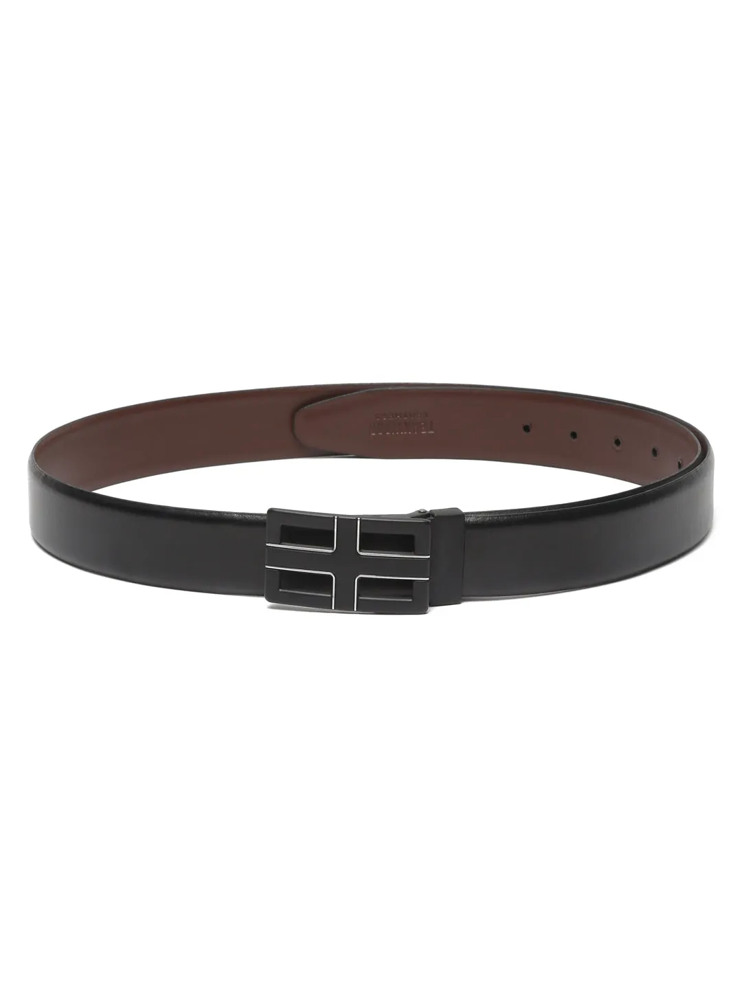 Teakwood Leather Men Textured Black-Silver Belt