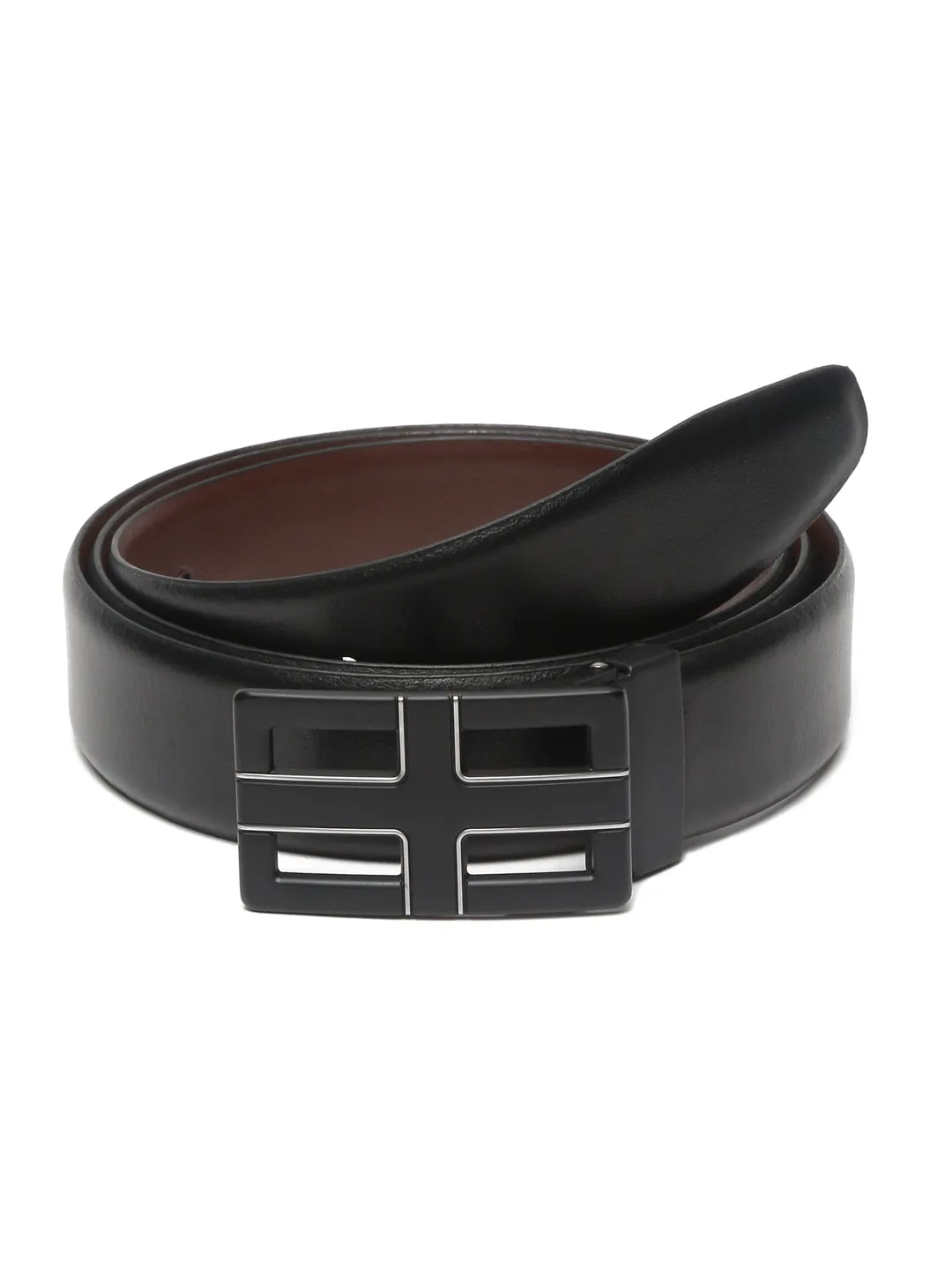 Teakwood Leather Men Textured Black-Silver Belt