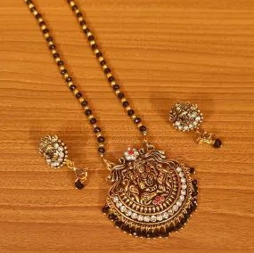 TEMPLE LOOK ZIRCON STUDDED BLACK PENDANT SET