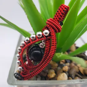 The Eye Of Horus Wire Wrapped Red & Black Copper With Black Obsidian Crystal Pendant