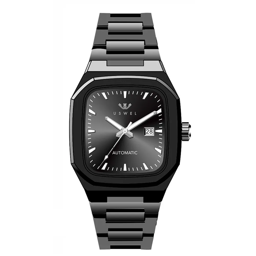 USWEL Men’s Watch Rectangle Case, Elegant Design with 2 Years Warranty, Seiko Automatic Movement, 100m Water Resistant - 38 x 42MM - Model U087