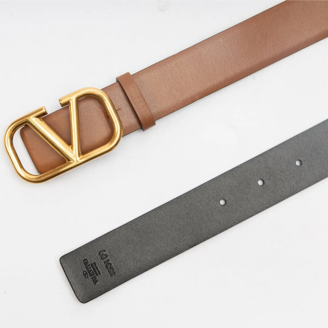 Valentino V Logo Calfskin Reversible Belt