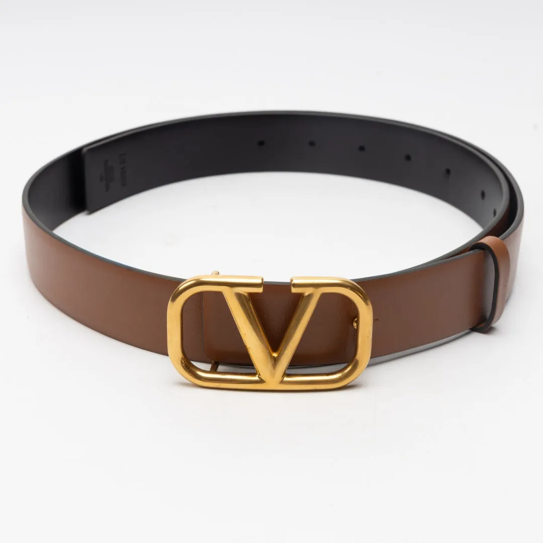 Valentino V Logo Calfskin Reversible Belt