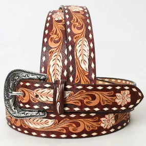 White Buck Hand Tooled Leather Belt
