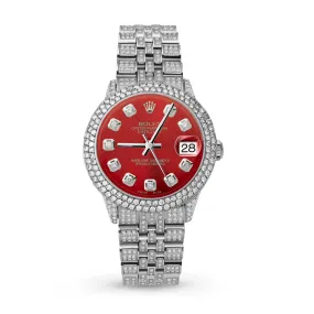 Women's Rolex Datejust Diamond Bezel Watch 31mm Red Dial | 8.55ct